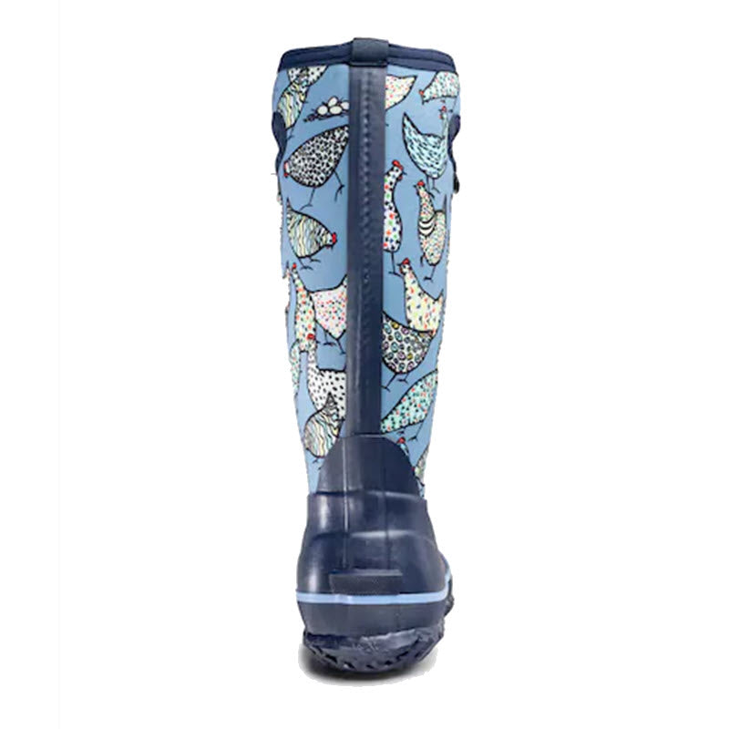 Patterned Perfect Storm Cloud High Chickens - Womens rain boot with arch-supporting insole isolated on a white background.