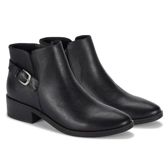Pair of Baretraps Marconi Black ankle boots with side buckle detail and a cushioned insole.