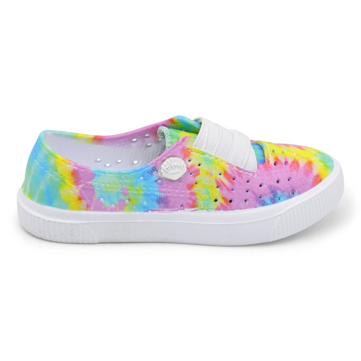 Colorful kids&#39; BLOWFISH RIOO TODDLERS PASTEL TIE DYE slip-on sneaker with a cushioned insole.