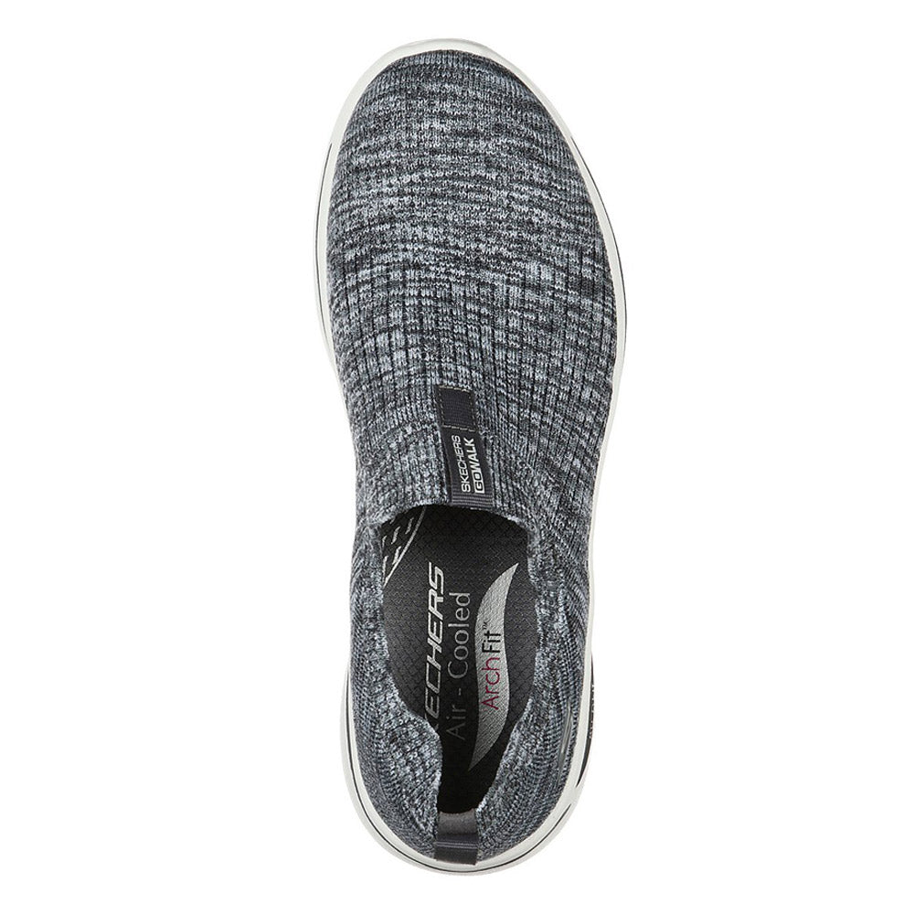 Top view of a gray Skechers Go Walk Arch Fit slip-on sneaker.