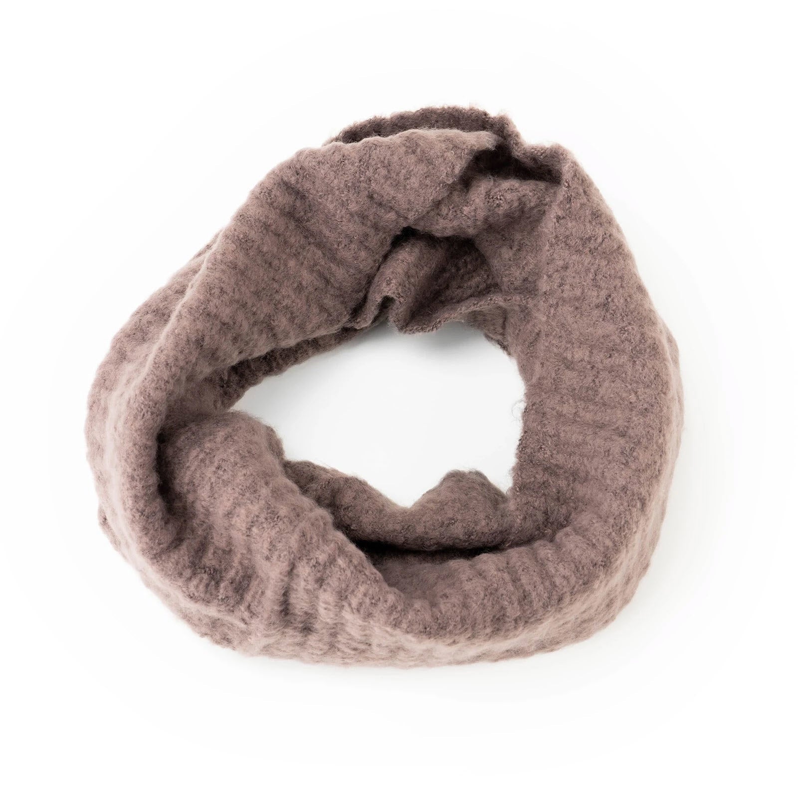 Britts Knits Berry Infinity Scarf isolated on white background.
