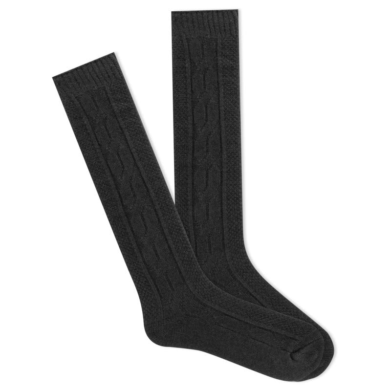 A pair of black, K.Bell Socks cable-knit knee-high socks.