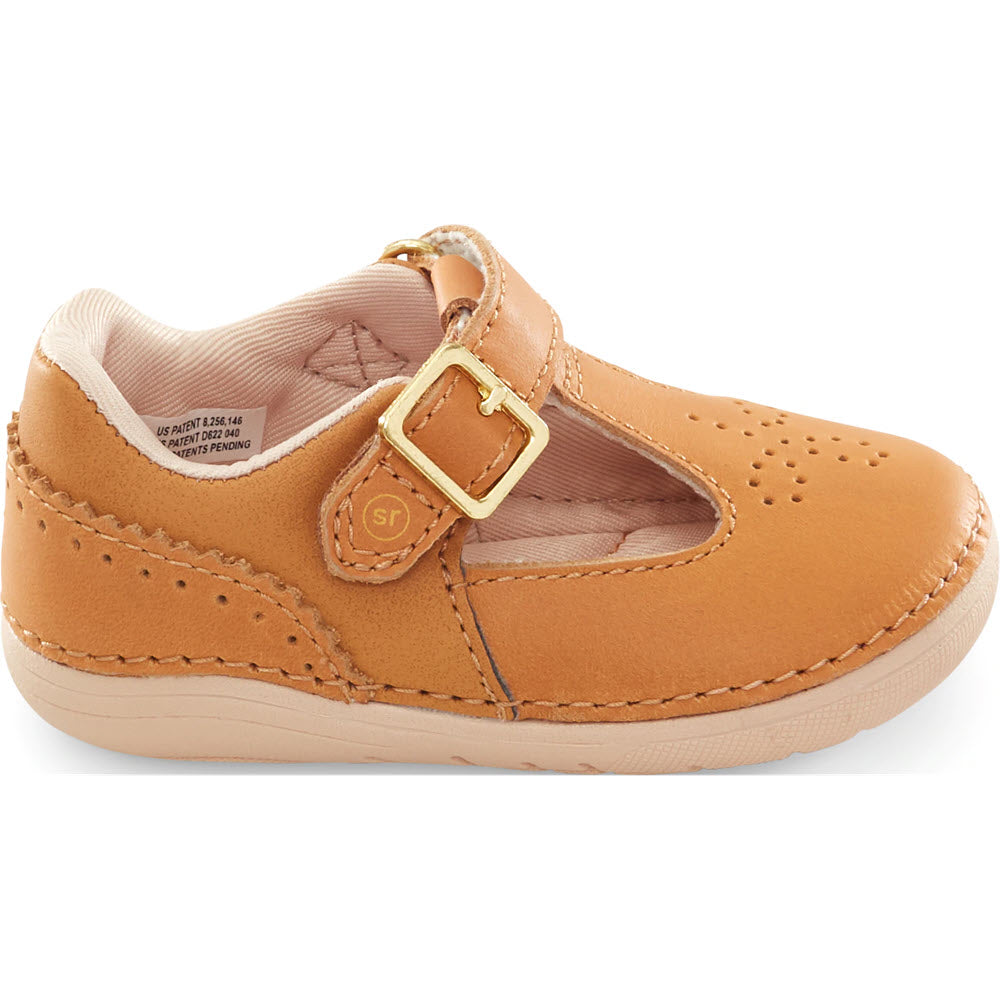 A single Stride Rite toddler&#39;s leather shoe with a buckle strap and perforated details.