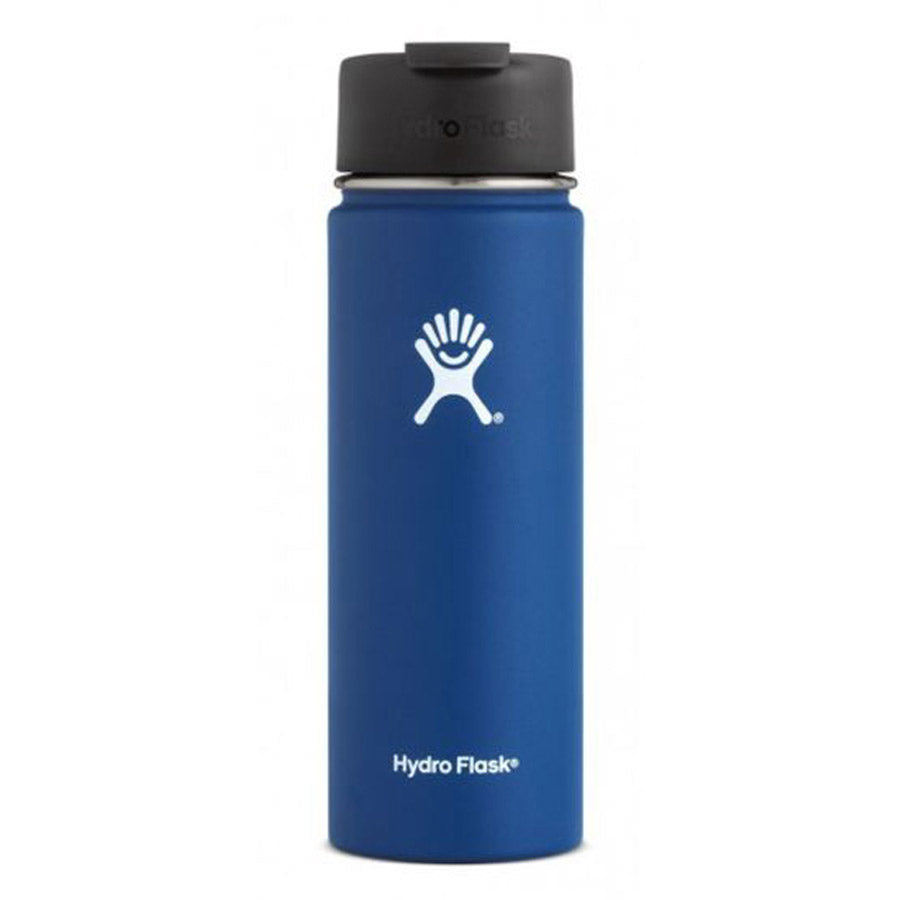 Blue stainless steel insulated water bottle with Hydro Flask 20 oz logo.