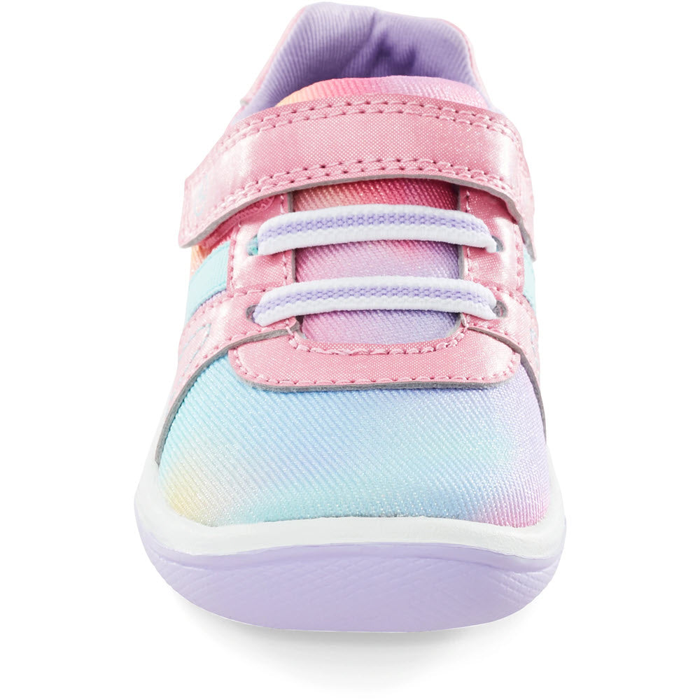 A child&#39;s Stride Rite Thompson Sneaker with pastel rainbow colors and pink velcro straps. 
 would be:
A child&#39;s STRIDE RITE THOMPSON TROPICAL PINK - TODDLERS sneaker with pastel rainbow colors and pink velcro straps.