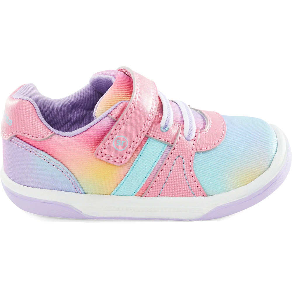 Pastel-colored Stride Rite Thompson Tropical Pink toddler shoe with velcro strap and high-traction sole.
