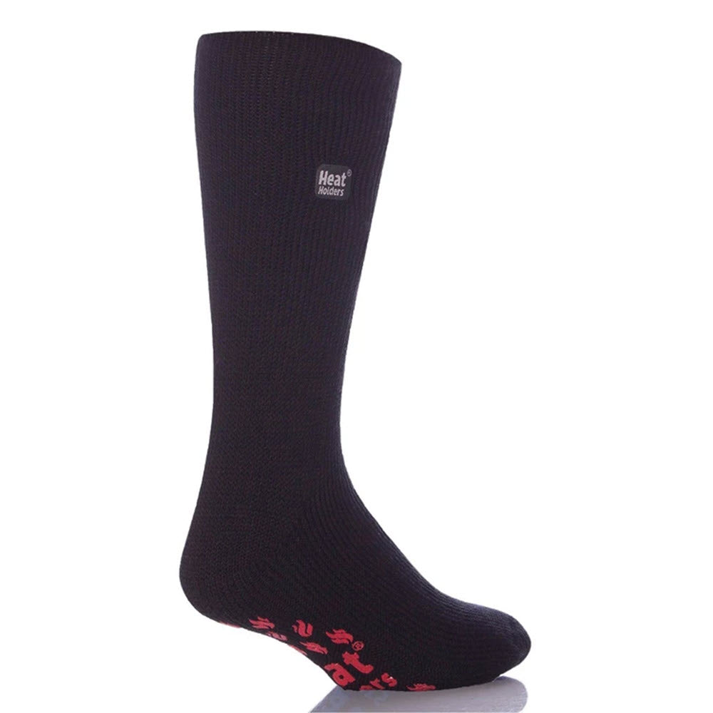 HEATHOLDERS ORIGINAL SLIPPER SOCKS BLACK- MENS with brand logo and decorative pattern on the foot, crafted in a comfortable crew length.