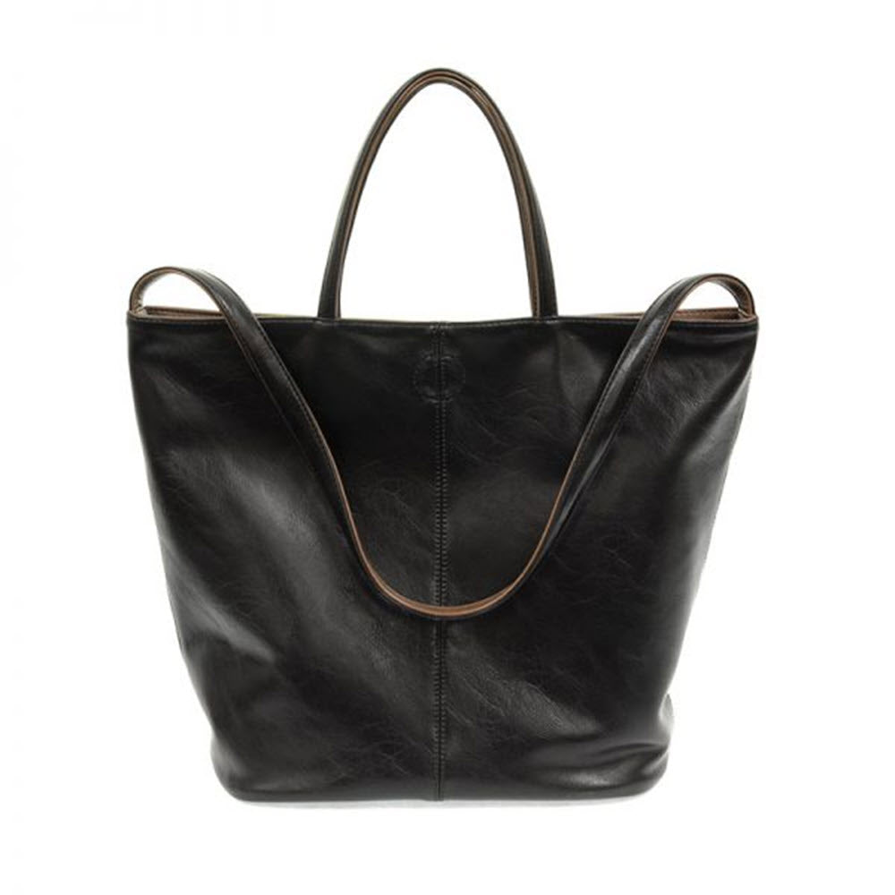 JOY SUSAN RENEE REVERSIBLE TOTE BAG BLACK/BROWN by Joy Susan on a white background.