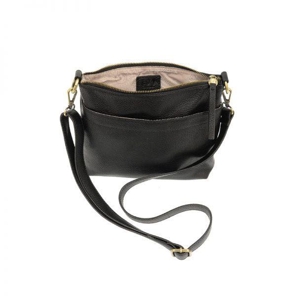 A black vegan leather Joy Susan Layla top zip bag with a zipper enclosure against a white background.