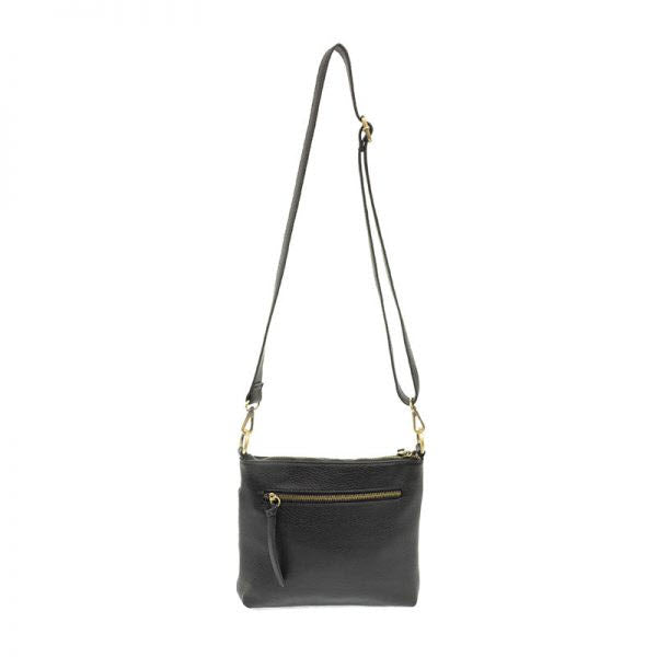 Joy Susan Layla Top Zip Bag Black shoulder bag with gold-tone hardware on a white background.
