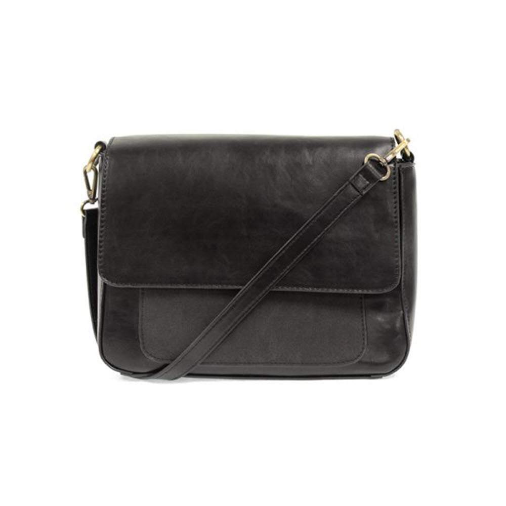 Joy Susan Joy Susan Lexie convertible flap bag black with adjustable cross body strap against a white background.