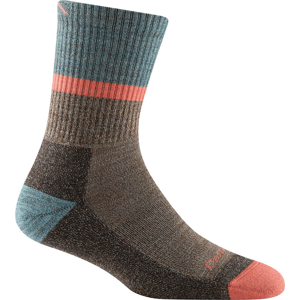 A single multicolored Darn Tough Ranger Micro Crew sock with various shades and patterns displayed against a white background.