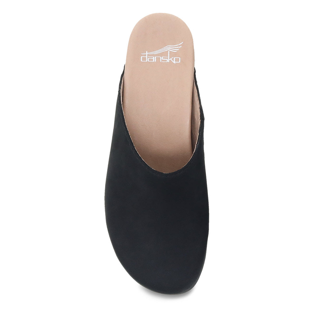 Top view of a single black Dansko Giulia Black Milled Nubuck - Womens clog shoe.