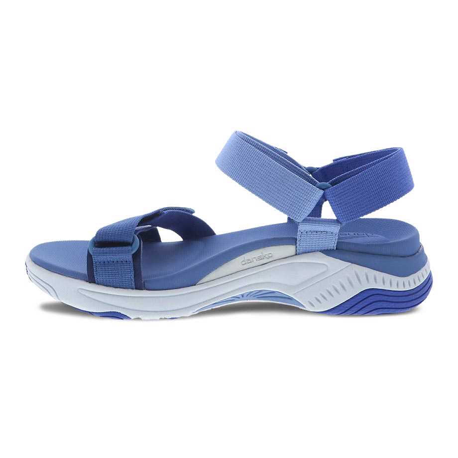 A single blue Dansko Racquel Blue Multi Webbing - Women&#39;s sports sandal with adjustable straps.