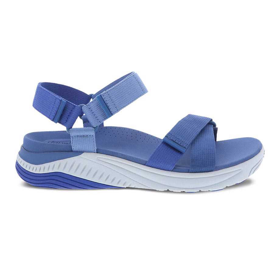 Blue sporty Dansko Racquel sandal with straps and a white sole featuring Natural Arch Technology. 
Replace with:
DANSKO RACQUEL BLUE MULTI WEBBING - WOMENS by Dansko