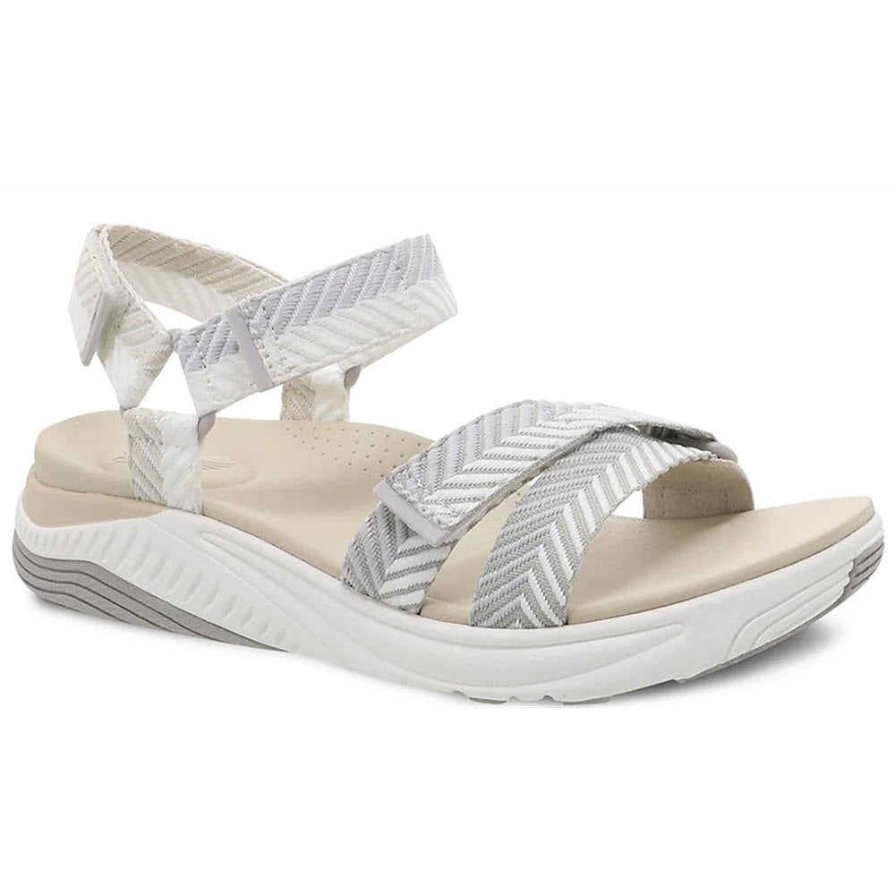 Women&#39;s casual strappy summer sandals with Natural Arch Technology and a cushioned sole, like the Dansko Racquel Sand Harringbone Webbing - Womens.