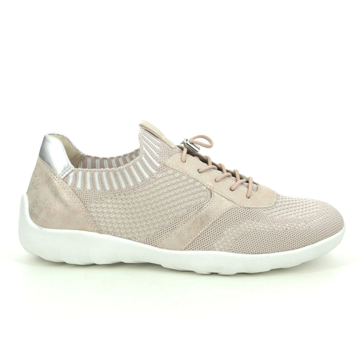 A beige Remonte Minimal Mesh Sneaker Vanilla - Womens athletic shoe against a white background.