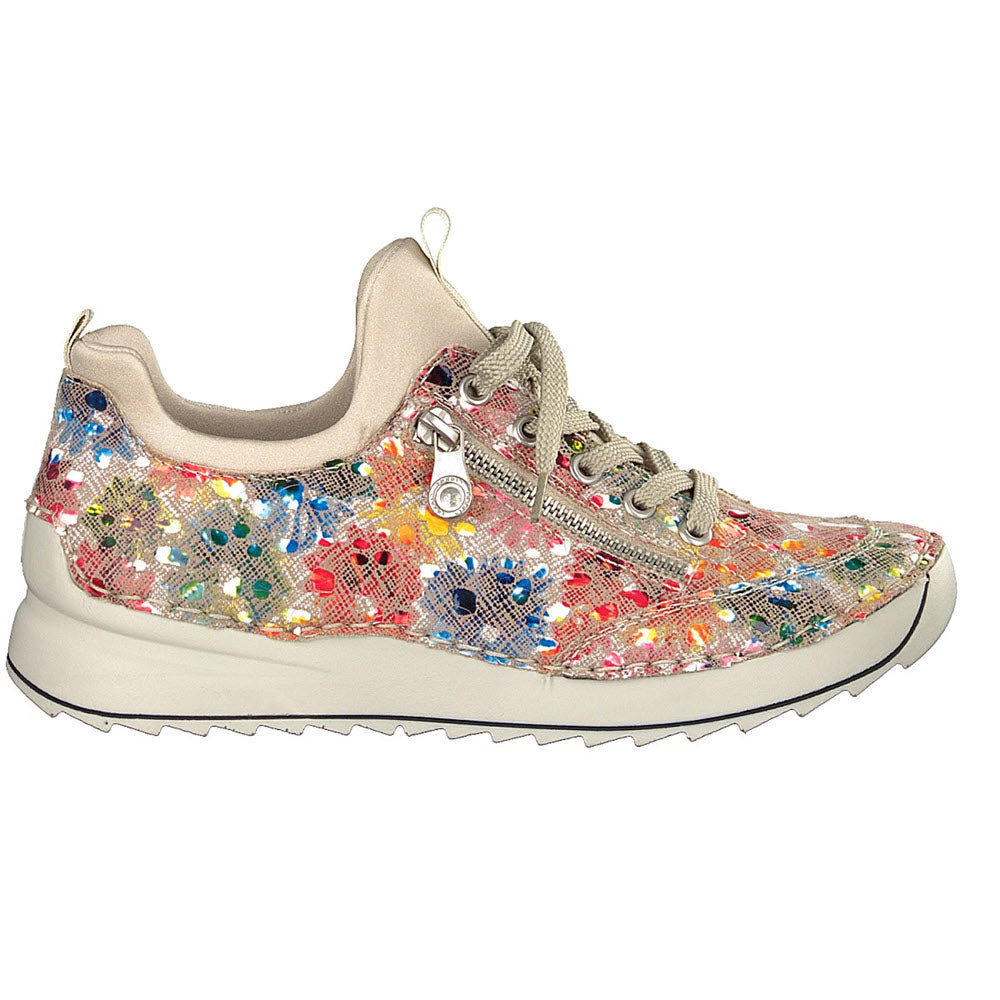A colorful sequined Rieker Retro Jogger Floral Multi - Womens isolated on a white background.