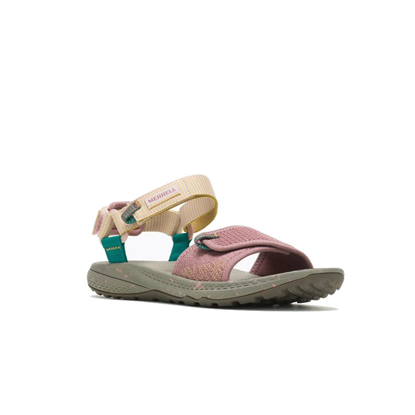 A pair of children&#39;s Merrell Bravada Back-Strap Sandals with recycled webbing upper displayed on a white background.