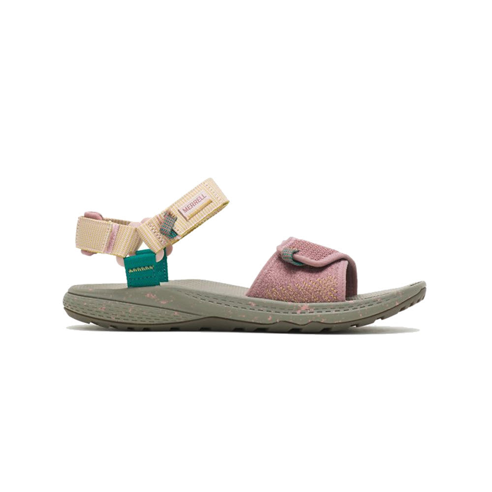 Casual Merrell Bravada Back-Strap Burlwood Sandals with adjustable straps and recycled webbing upper on a white background.
