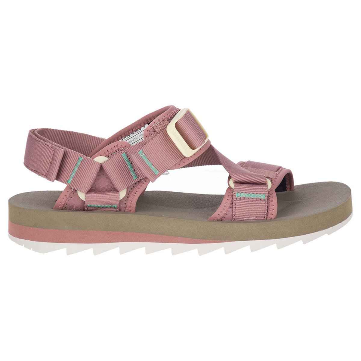 A single sporty Merrell women's Alpine Strap Burlwood sandal with adjustable straps and a contoured sole.