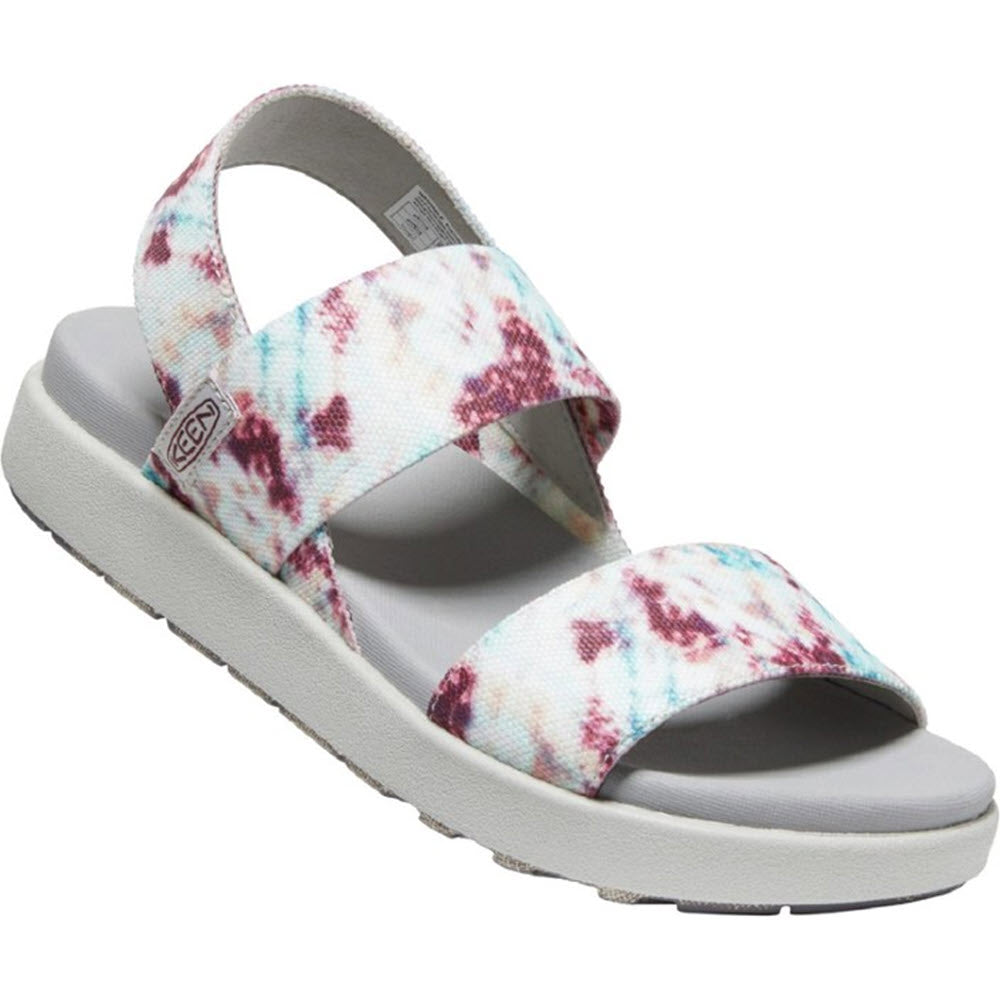 Sentence with replaced product:

Keen Elle Backstrap Andorra Tie Dye - Women&#39;s, eco-friendly sandals made from recycled plastic bottles with a tie-dye strap and a white sole.
