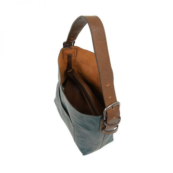 Brown and gray Joy Susan Classic Hobo Bag Mulberry isolated on a white background.