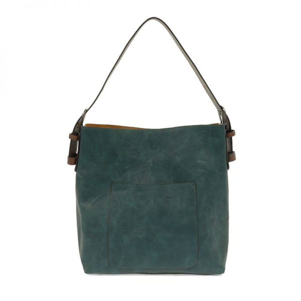 Joy Susan classic hobo bag in mulberry vegan leather with a front pocket and an adjustable, removable crossbody strap.
