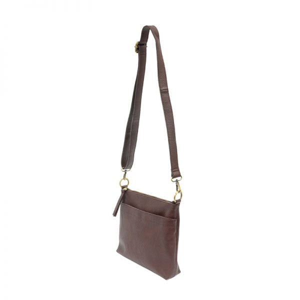 Joy Susan Layla top zip bag oxblood with adjustable strap isolated on a white background.