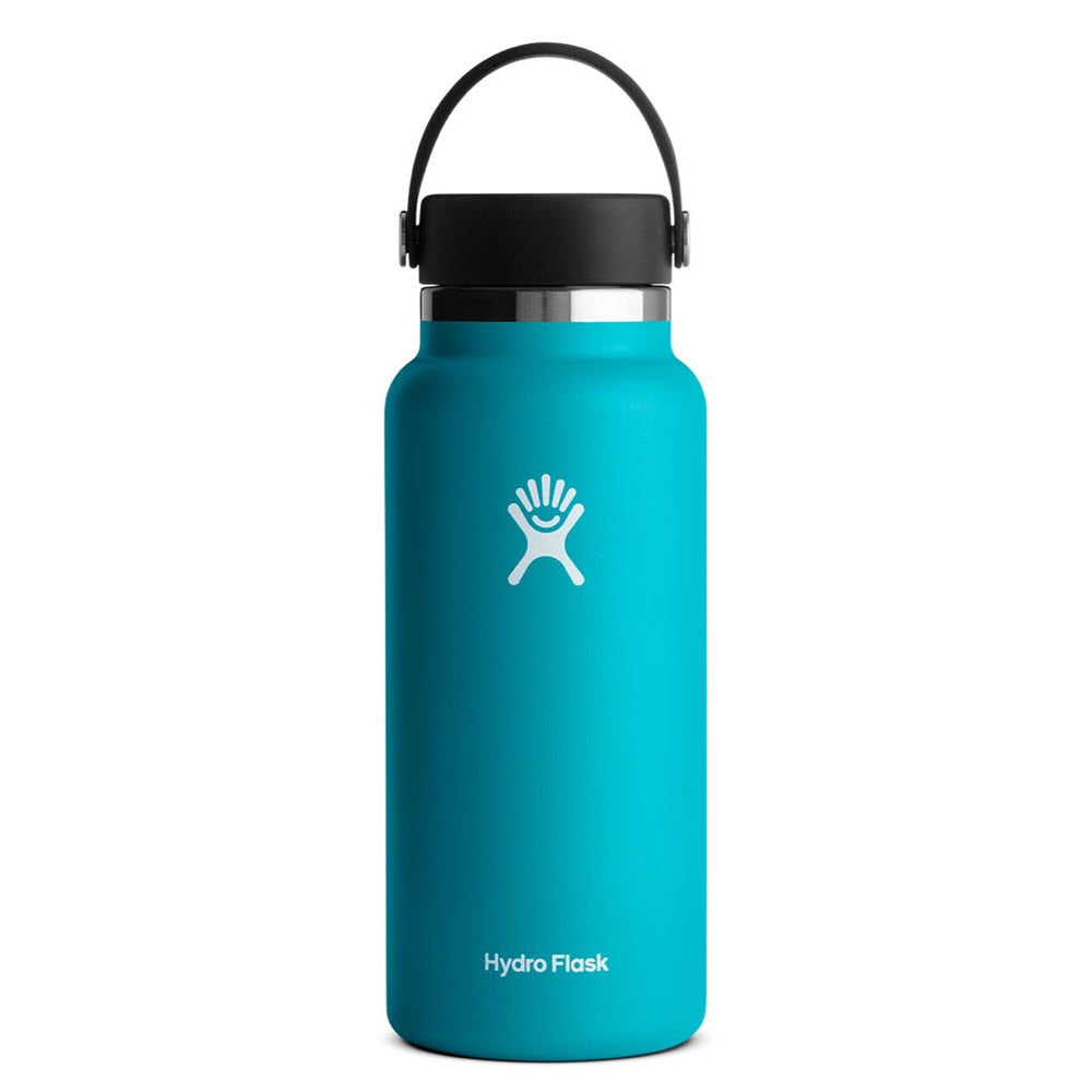 Hydro Flask Wide Mouth Hydration 32oz Laguna Bottle with a Color Last™ powder coat, black lid, and handle.