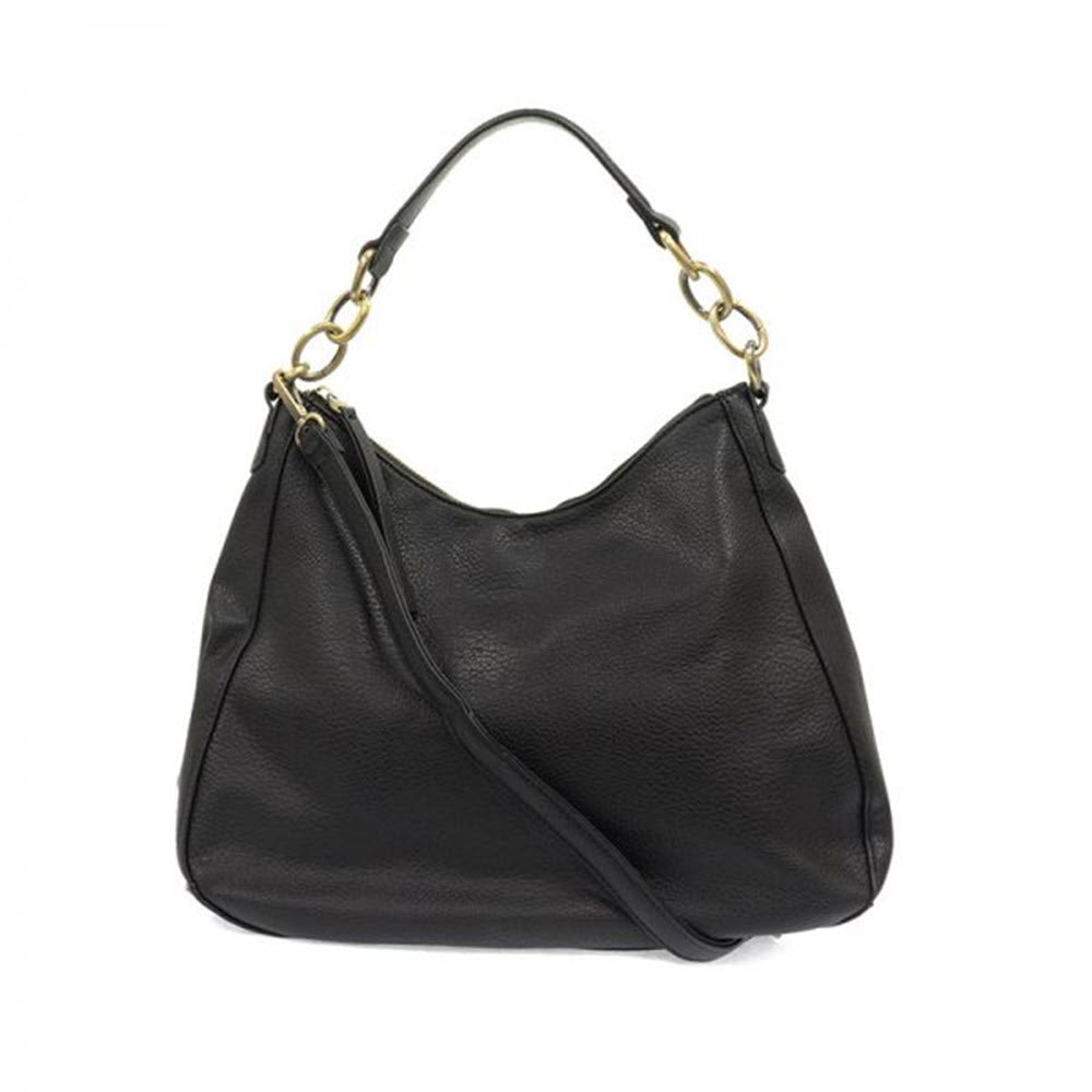 JOY SUSAN SHANAE HOBO BAG BLACK vegan leather shoulder bag with gold-tone hardware against a white background.