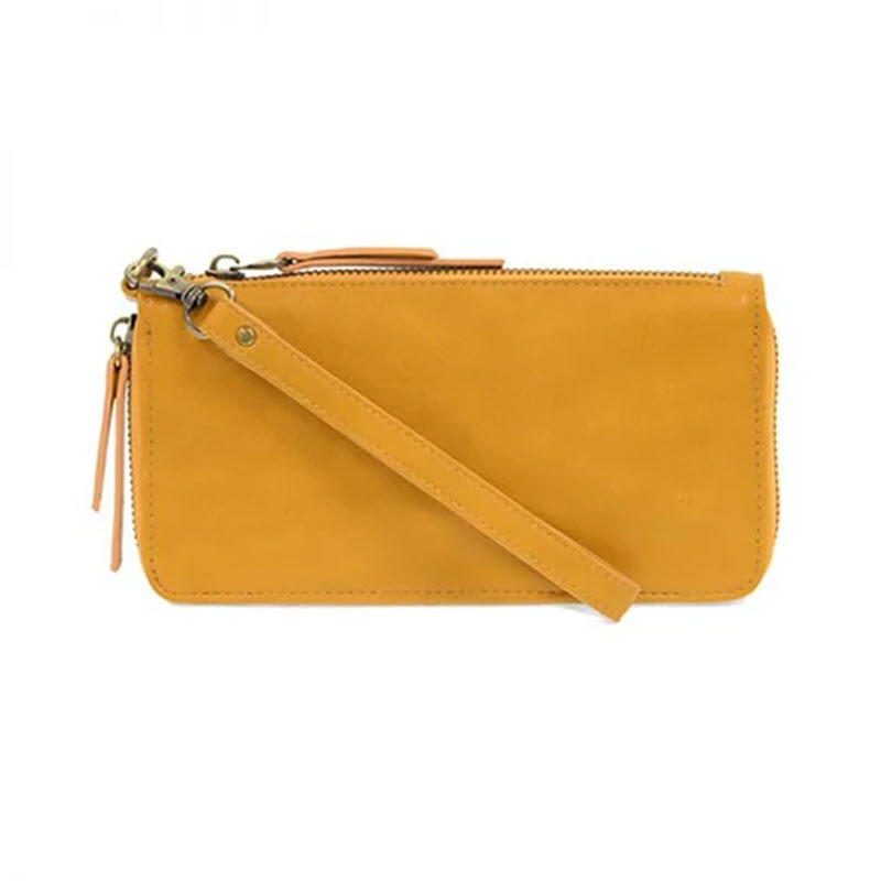Joy Susan JOY SUSAN CHLOE WALLET AMBER mustard yellow vegan leather wristlet purse with zipper closure.