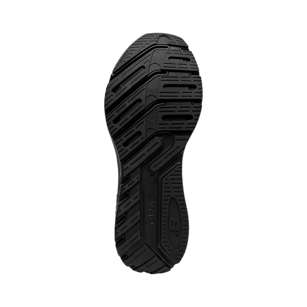 Brooks shoe sole with tread pattern and BioMoGo DNA midsole cushioning.