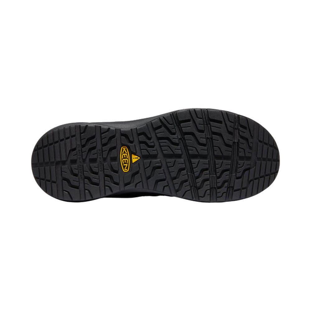 Black Keen CT Vista Energy Shift slip on work sneaker sole with tread pattern and brand logo.