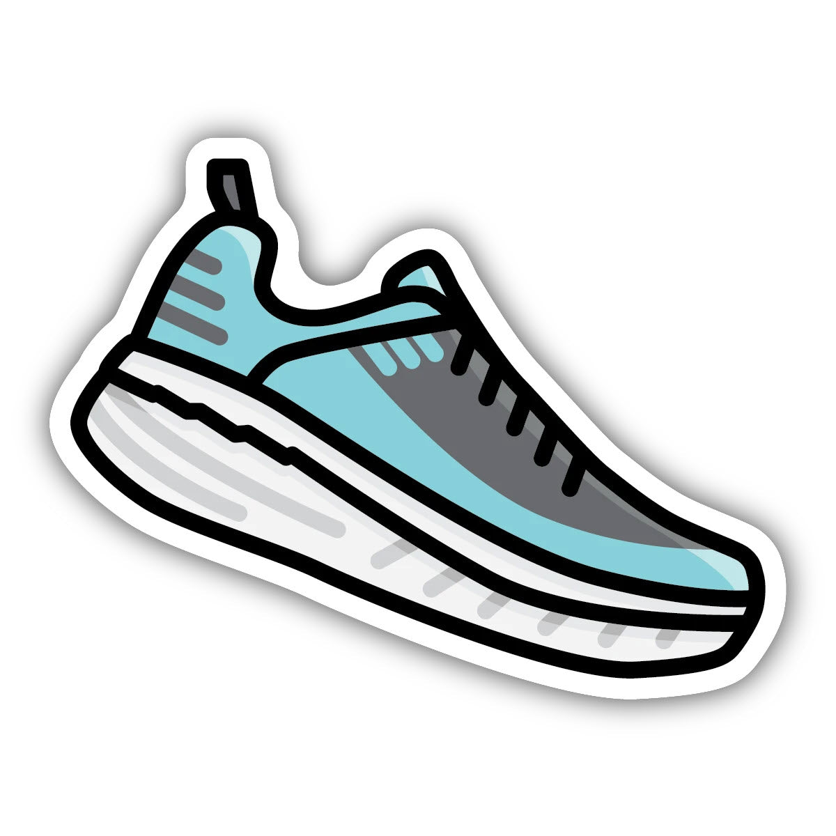 Illustration of a weatherproof Stickers Northwest sneaker in blue and black with a white sole.