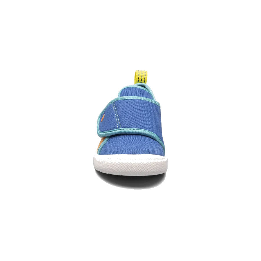 Blue Bogs toddler washable shoe with velcro strap on a white background.