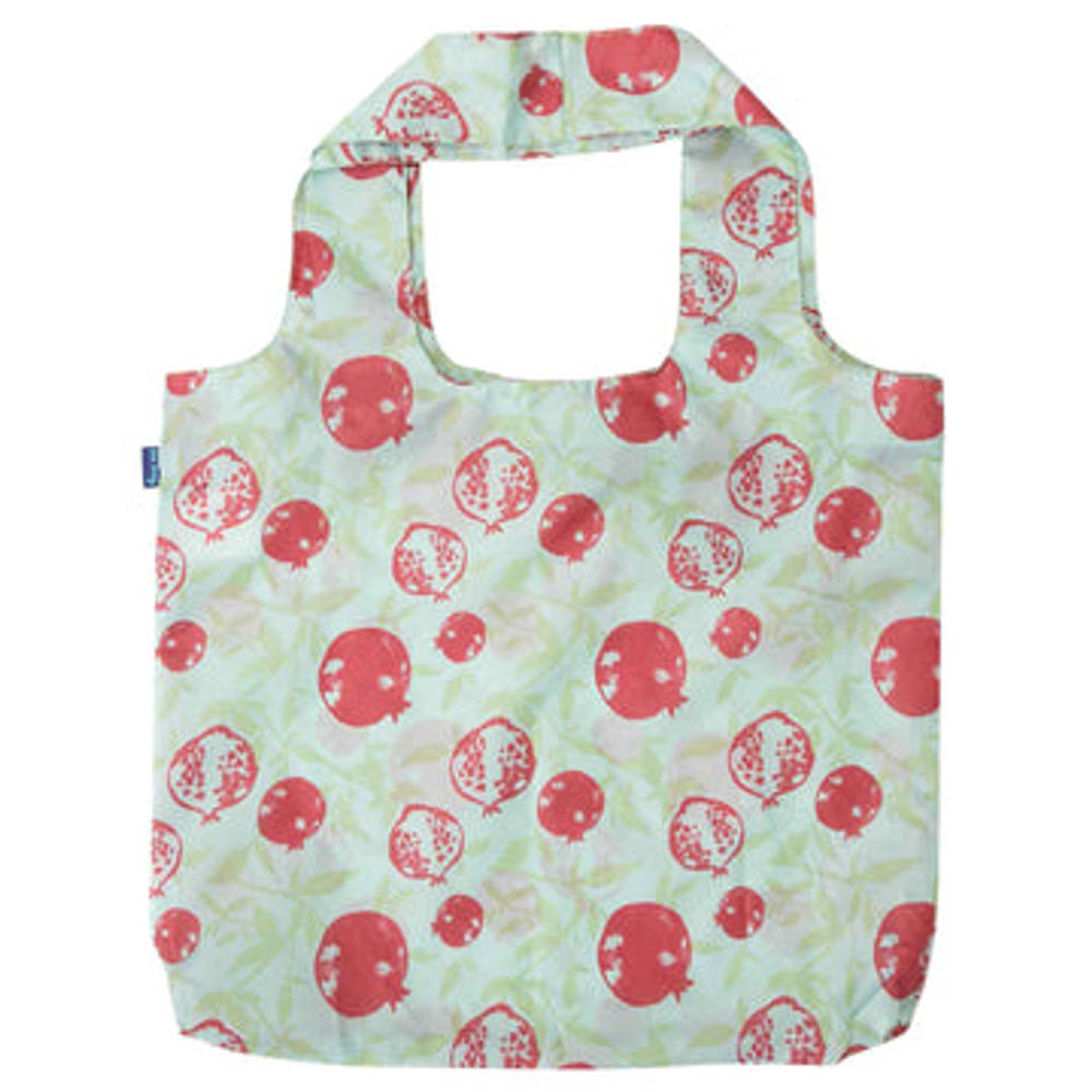 BLU BAG POMEGRANATES with a floral and pomegranate pattern on a light green background by Rockflowerpaper.