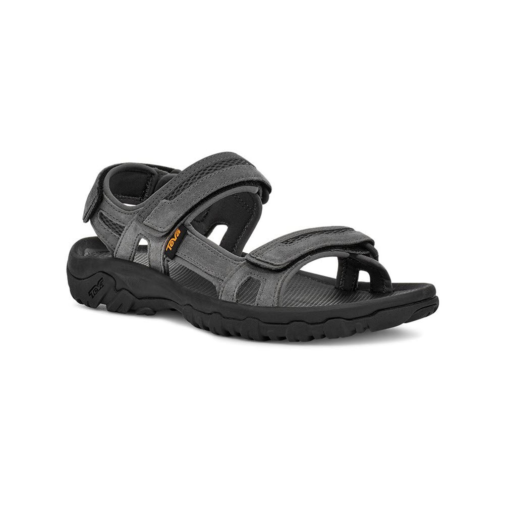 A single Teva Hudson Dark Gull Grey - Mens sports sandal with hook &#39;n&#39; loop adjustment and a rugged sole, isolated on a white background.