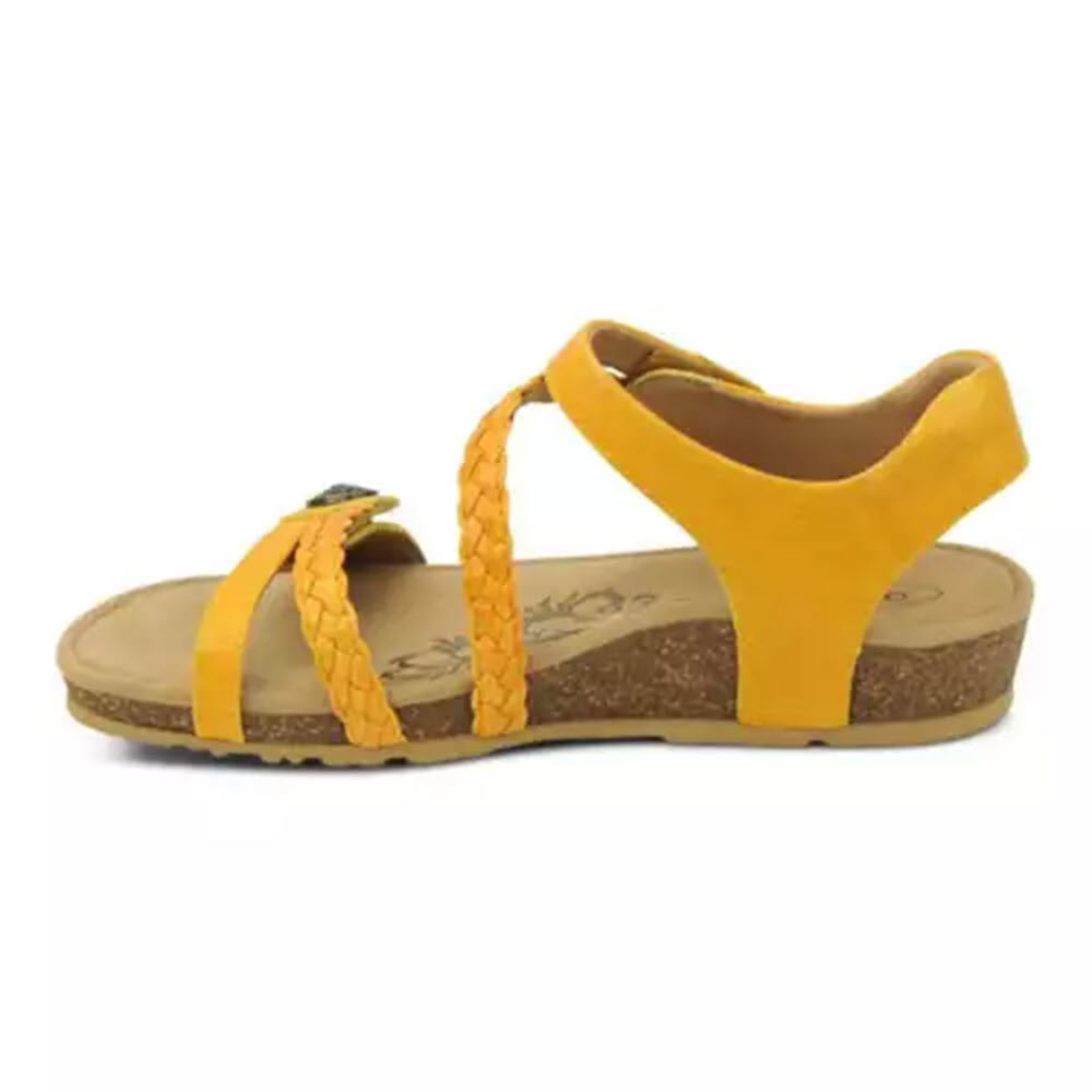 Aetrex Jillian Sunflower - Women&#39;s sandal designed for plantar fasciitis relief, featuring a braided strap and low wedge heel.