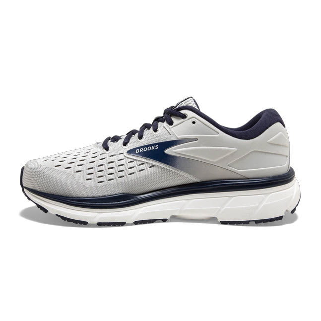 A single Antartica/Grey/Peacock Brooks Dyad 11 running shoe, offering cushioned comfort, is displayed on a white background.