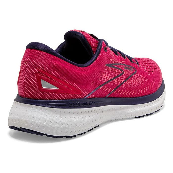 A single red and white Brooks Glycerin 19 Barberry running shoe with DNA LOFT cushioning is displayed in profile view against a white background.