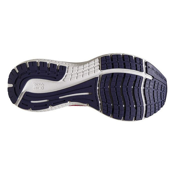 Tread pattern of a Brooks Glycerin 19 Barberry running shoe&#39;s sole with a combination of dark and light blue tones, featuring DNA LOFT cushioning.