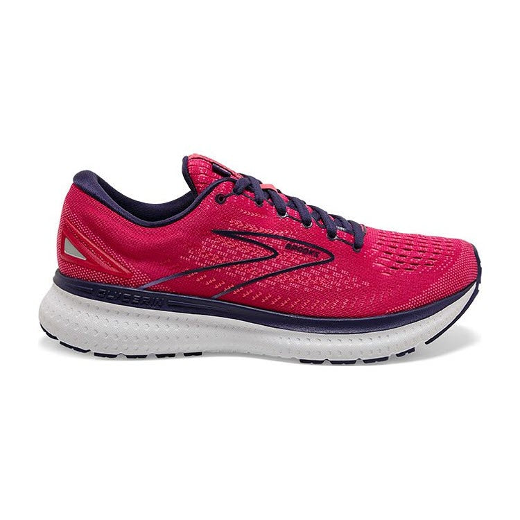 Red Brooks Glycerin 19 running shoe with white sole on a white background, featuring DNA LOFT cushioning for a neutral gait.