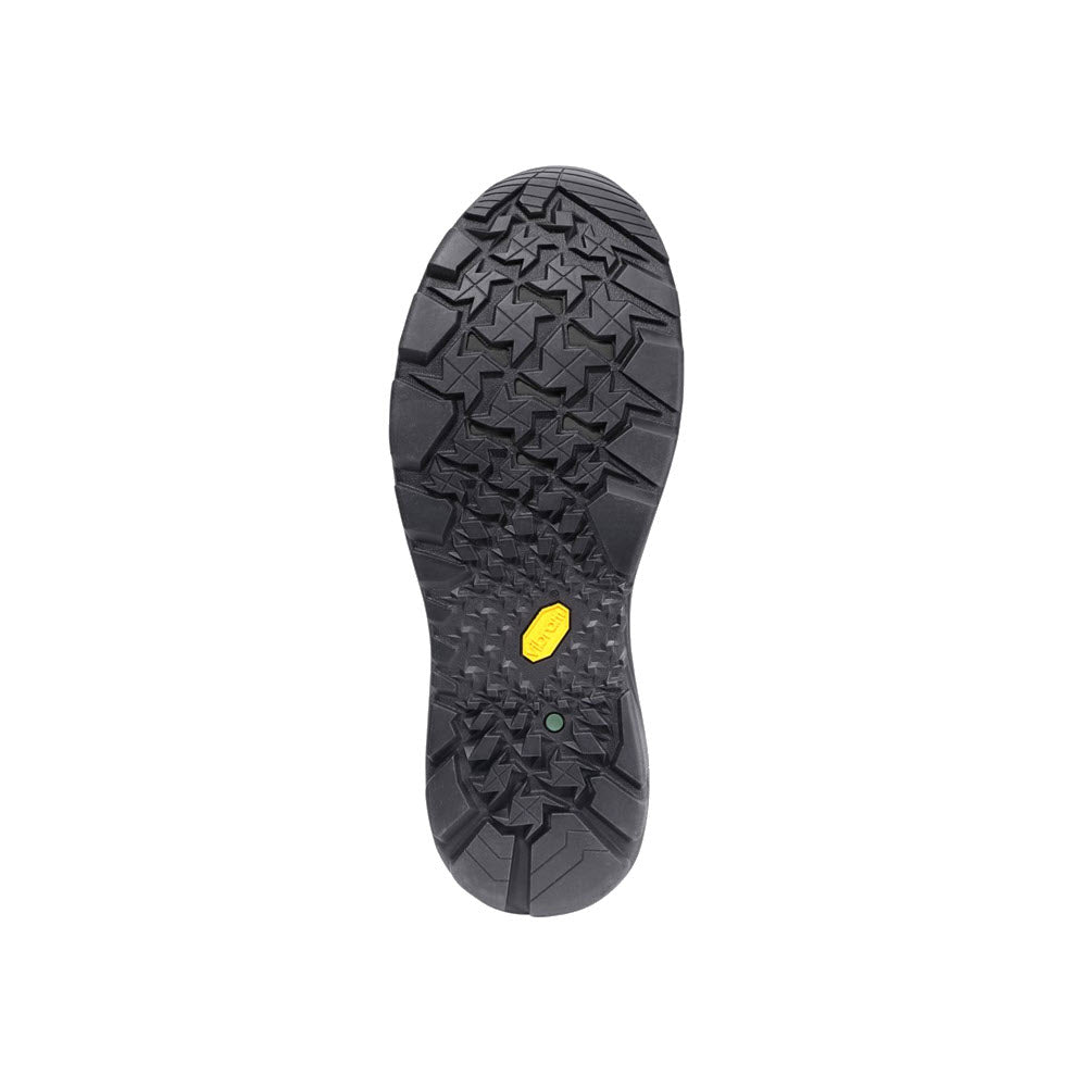 Black shoe sole with star-shaped treads and a yellow detail, featuring Timberland PRO Trailwind waterproof construction. - TIMBERLAND PRO TRAILWIND COMP TOE WP BOOT - MENS by Timberland