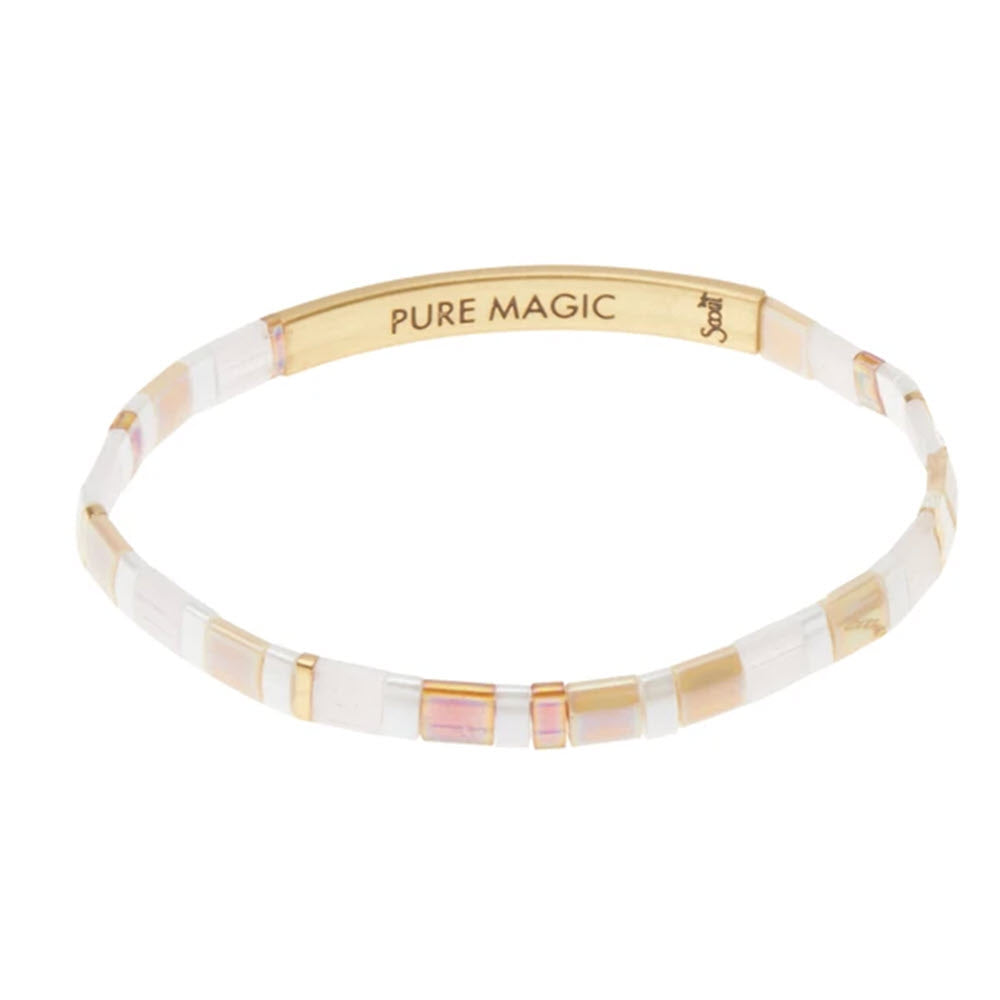 A SCOUT MIYUKI bracelet with the inscription "pure magic" on a 14K gold-dipped bar.
