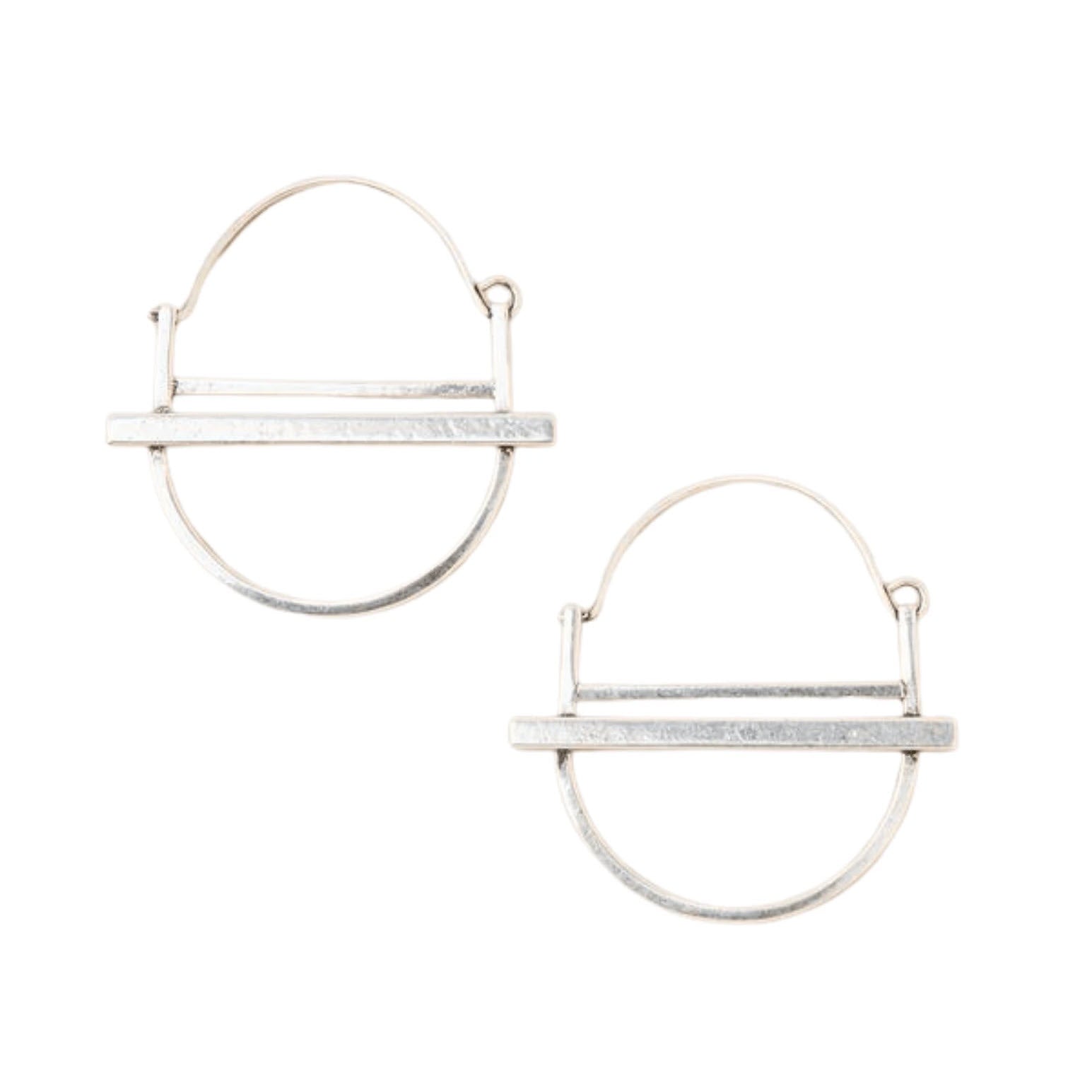 Two SCOUT SATURN HOOP EARRINGS SILVER with horizontal bars, possibly modern minimalist earrings, isolated on a white background.