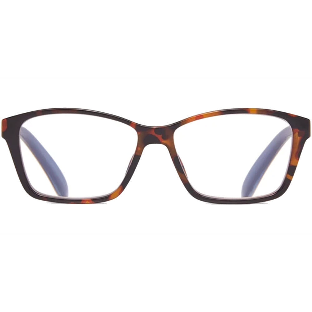 A pair of ICU Eyewear tortoiseshell patterned reading glasses with clear lenses against a white background.