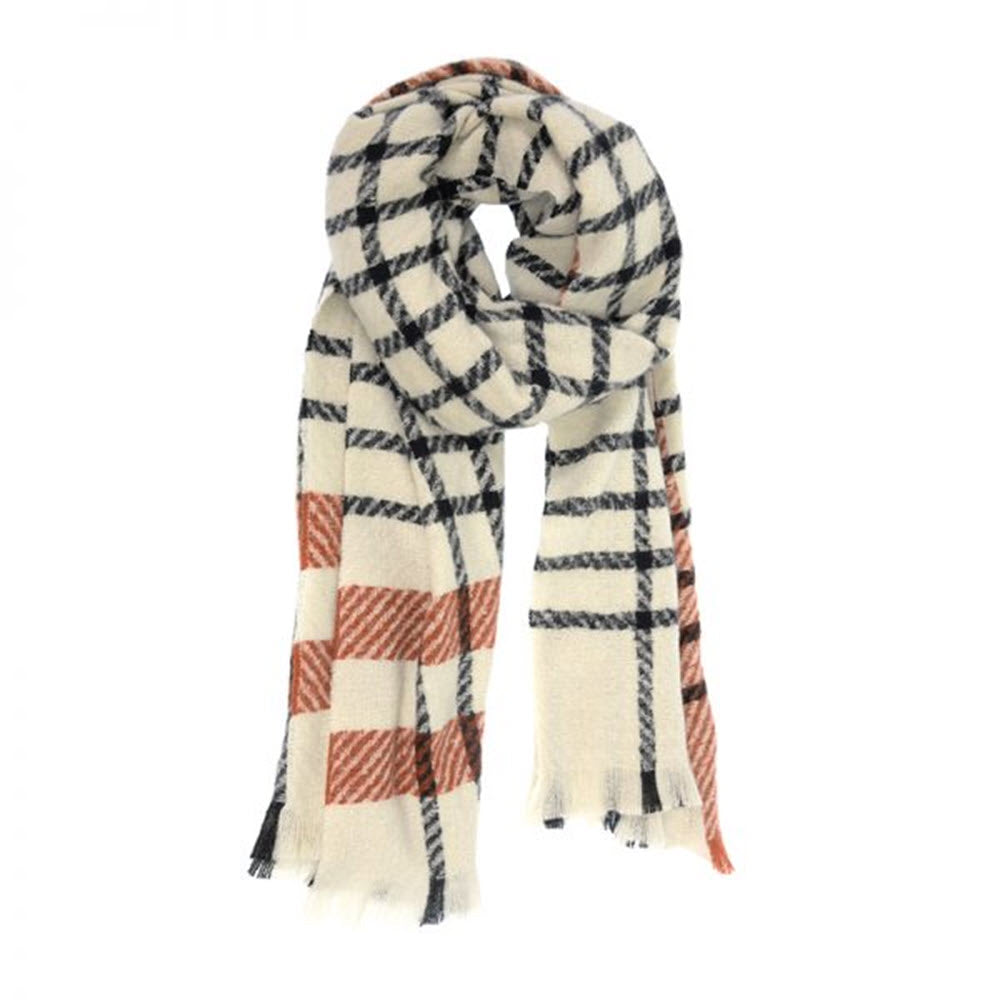 JOY SUSAN Window Pane checked pattern scarf isolated on a white background.