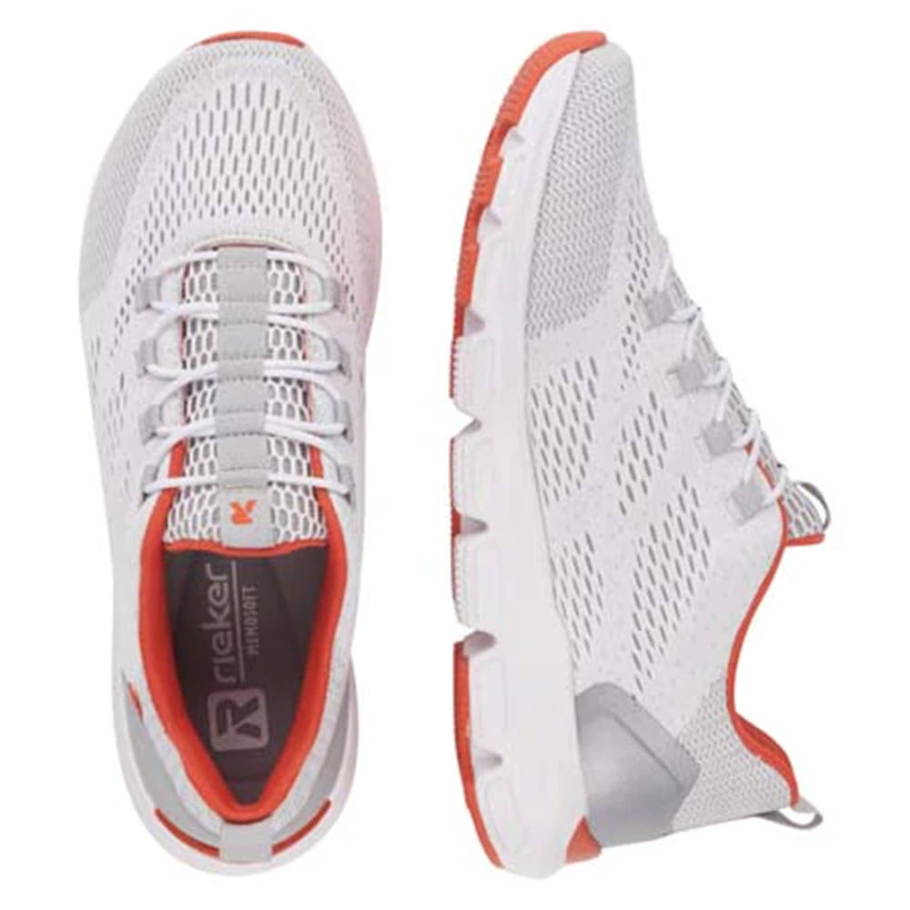 A pair of Revolution Chunky Mesh Walker White/Aperol trainers, viewed from above and the side.