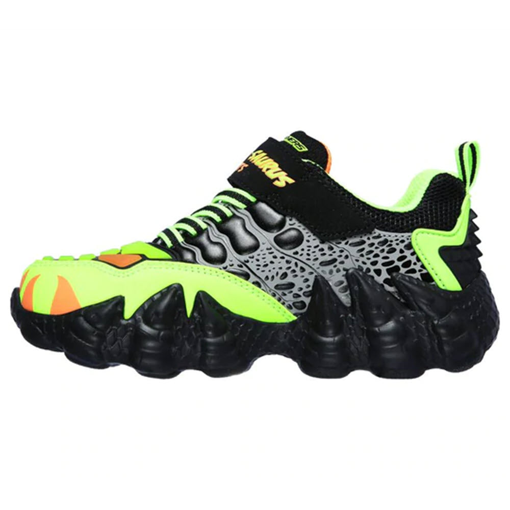 A single Skechers Skech-O-Saurus Lights Black/Lime casual sneaker with a chunky sole.